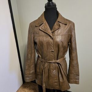Vintage Women's Brown Leather Belted Jacket